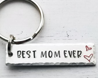 Mom Keychain, Best Mom Ever Keychain, Mothers Day Keychain, Keychain for Mom, Custom Keychain Gift, Mom Gift, Dad Gift, Hand Stamped