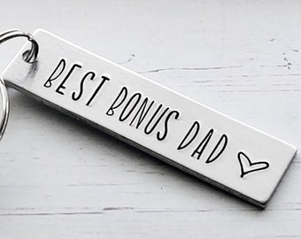 Dad Keychain, Best Bonus Dad Keychain, Fathers Day Keychain, Stepdad Keychain, Custom Keychain Gift, Stepdad Gift, Mom Gift, Hand Stamped