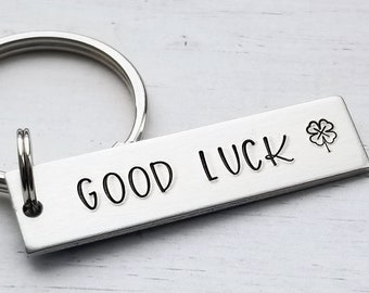 Good Luck Keychain, St Patricks Day, Graduation Gift, New Job Retirement, Hand Stamped