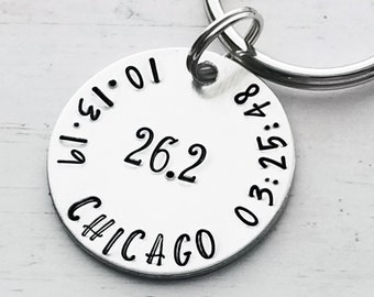 Marathon Keychain, Runner Keychain, Half Marathon Keychain, 26.2, Runners Gift, Triathlon, 13.1, 5K race,Custom Keychain Gift,  Hand Stamped