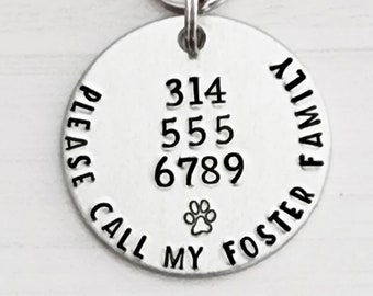 Call My Foster Family, Pet Adoption, Custom Pet ID Tag, Hand Stamped