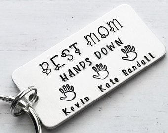 Best Mom Hands Down Keychain, Step Mom Keychain, Stepmom Birthday Gift, Mothers Day Keychain, Custom Keychain Gift, Hand Stamped