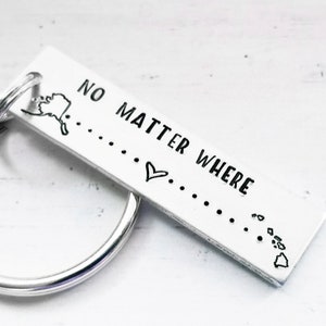 No Matter Where, Long Distance Keychain, Travel Keychain, BFF Keychain, Couples Keychain, Gift, Gift for Girlfriend Boyfriend, Hand Stamped