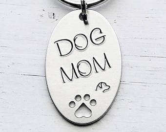 Dog Mom Keychain, Dog Keychain, Dog Mom Gift, Puppy Mom Gift, New Puppy Gift, Mothers Day, Pet Keychain, Custom Keychain Gift, Hand Stamped