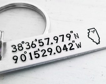 State Coordinates Keychain, First Date Keychain, Anniversary Keychain, Special Place Keychain, Personalized, Latitude Longitude Keychain