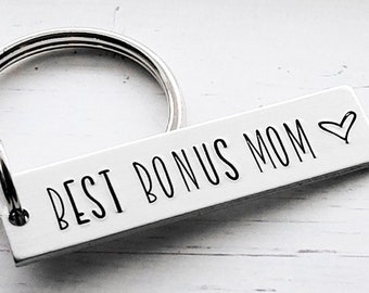 Mom Keychain, Best Bonus Mom Keychain, Mothers Day Keychain, Stepmom Keychain, Custom Keychain Gift, Stepmom Gift, Dad Gift, Hand Stamped
