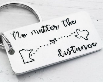 No Matter the Distance Keychain, Long Distance Keychain, Travel Keychain, BFF Keychain, Boyfriend Girlfriend Keychain, Personalized Keychain