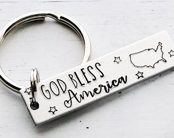 God Bless America Keychain, Patriotic Keychain, Veteran Keychain, Military Keychain, Personalized Keychain, Gift Keychain, United States