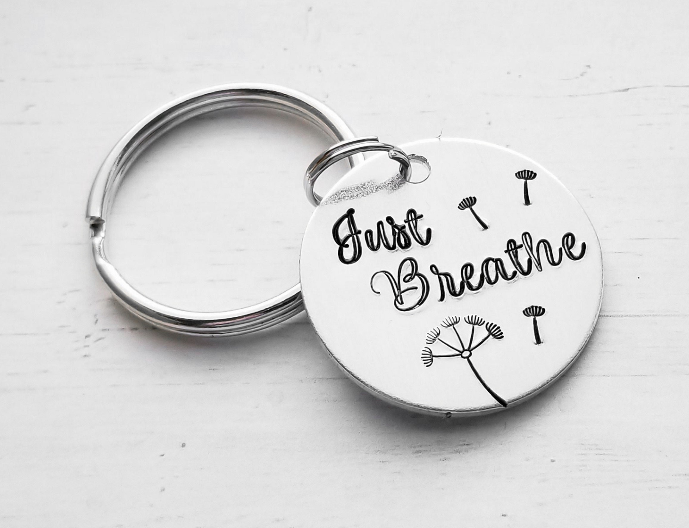 Breathe Keychain Initial Inspirational Christmas Gift Best Friend Mom Sister 