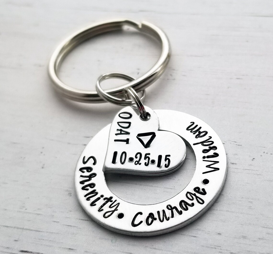 Recovery Keychains Custom Keychain Recovery Keychain Hand Stamped , Serenity Prayer, ODAT ...