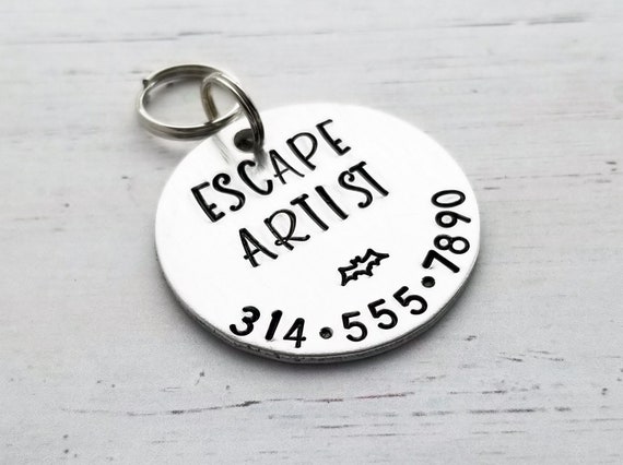 Pet Collar ID Tag Hand Stamped Escape Artist