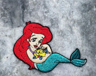 Little Mermaid Ariel with flounder iron-on patch