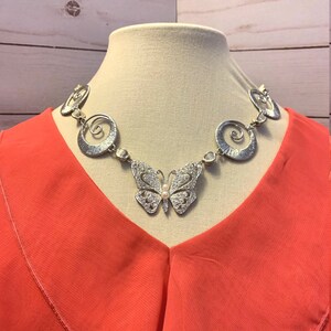Silver Rhinestone Butterfly Necklace / Repurposed Rhinestone Butterfly Brooch