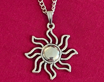 Stainless Steel Kokopelli Sun Pendant Necklace, Slightly Rounded Convex Center, Durable Chain Included