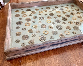 Steampunk large coffee table tray / ottoman tray / Large serving tray