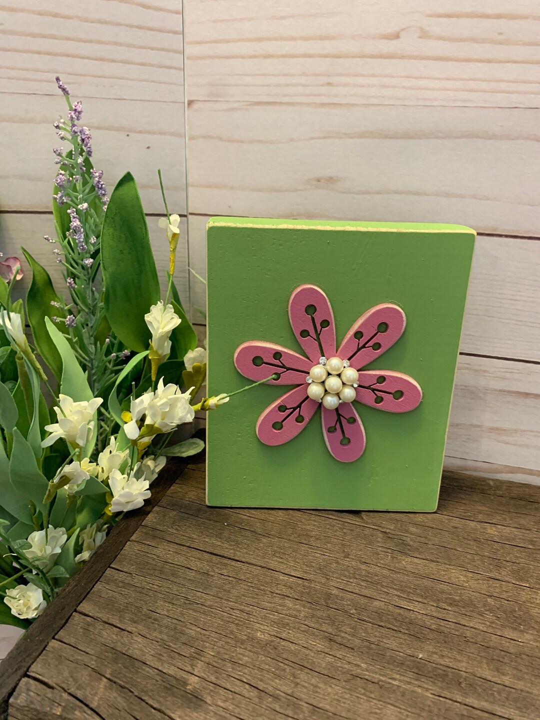 Pink Flower Wood Wall Decor Etsy