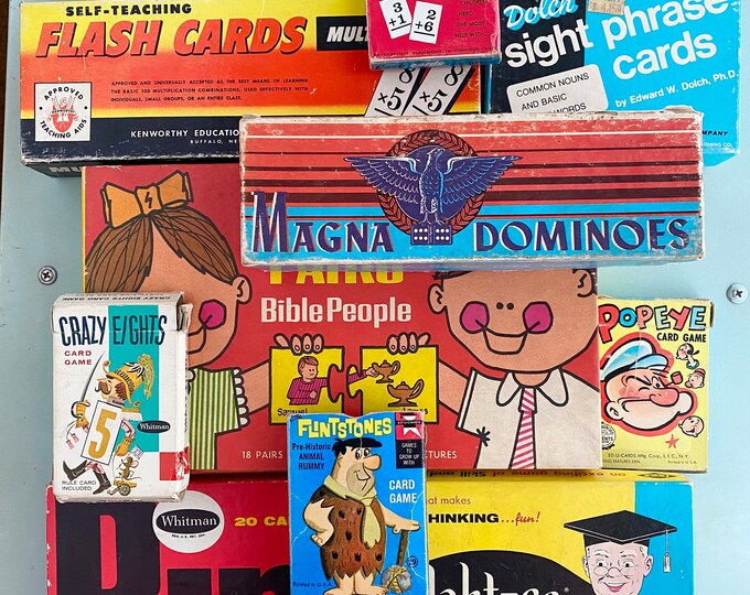 Vintage EMPTY Game Boxes Bingo, Flash Cards, Dominos, Puzzle, Popeye