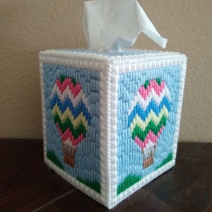 Hot Air Balloon Sky Handmade Plastic Canvas Tissue Box Cover Home Decoration