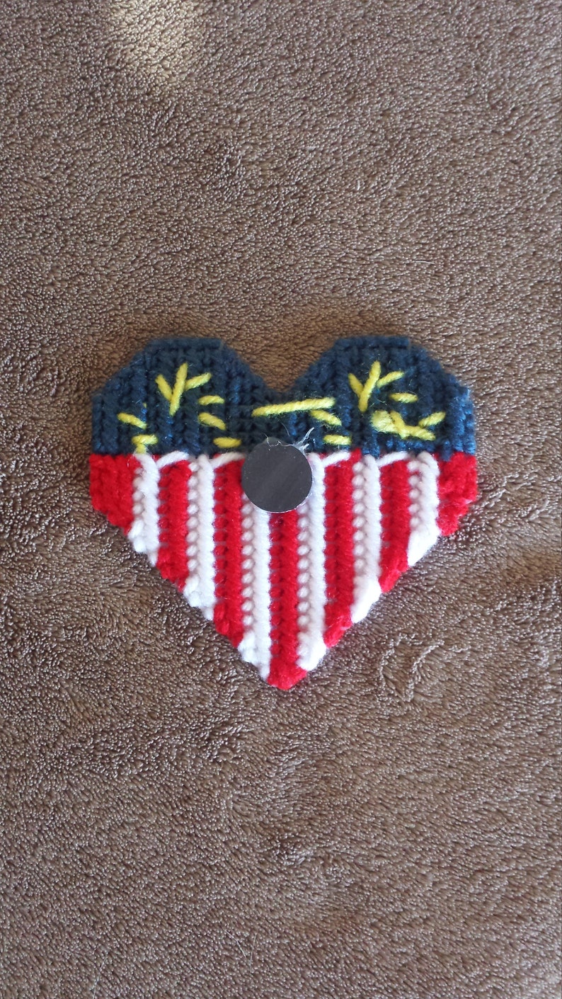 Handmade Finished 4th of July Patriotic Heart Refrigerator Magnet