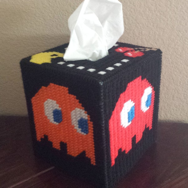 Pac Man Ghosts Video Game Classic Kids Handmade Plastic Canvas Tissue Box Cover