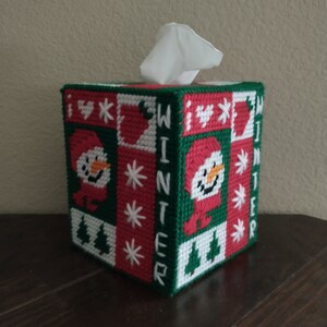 Winter Holiday Snowman Season Handmade Plastic Canvas Tissue Box Cover