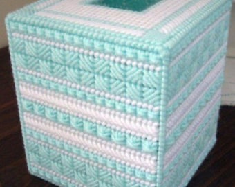 Custom Vintage-Style Striped/Textured Plastic Canvas Tissue Box Cover