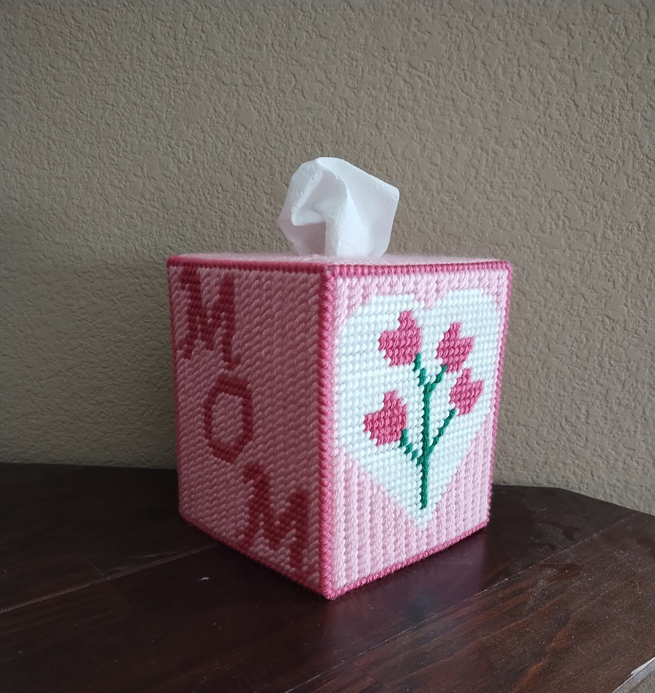 Handmade Plastic Canvas Tissue Box Cover: Mother's Day Floral