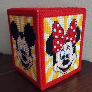 Custom Mickey/Minnie Mouse Bow Disney Character Classic Cartoon Handmade Finished Plastic Canvas Tissue Box Cover Home Decoration