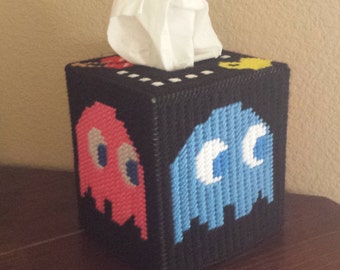 Orange Handmade Finished Pac Man Red Blue Ghosts Arcade Tissue Box Cover Pink 
