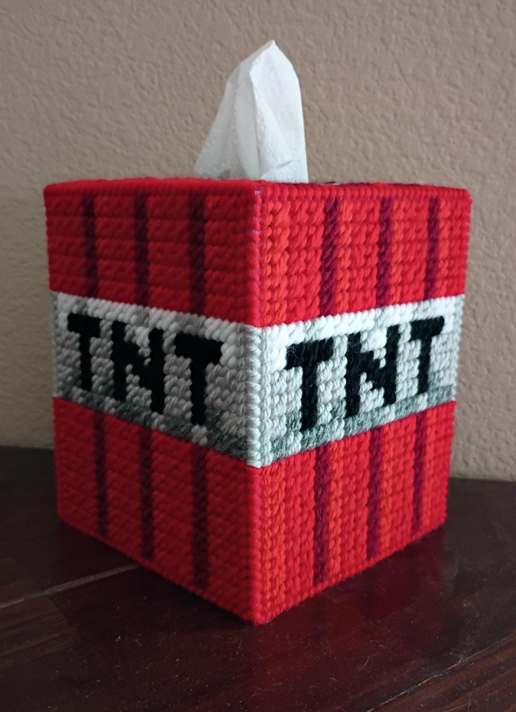 Minecraft TNT Video Game Computer Handmade Plastic Canvas Tissue