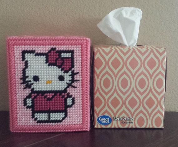 Kitty Cartoon Cat Classic Handmade Plastic Canvas Tissue Box Cover