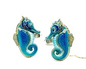 Vintage Toshikane Hand-painted Porcelain Seahorse Cufflinks
