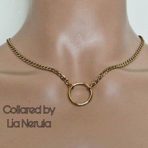 Discreet gold O ring day collar, Hex locking chain collars for subs, Simple gold plated stainless steel chain collar
