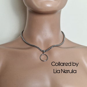 O ring discreet day collars for subs, 24/7 Unisex wheat chain collar necklace with simple O ring pendant and locking option