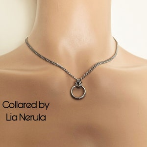 24 / 7 einfacher O-Ring-Tag-Halsband, Edelstahl-Kettenhalsbänder für Subs, Unterwürfiges Halskettenhalsband mit Hex-Verriegelungsoption