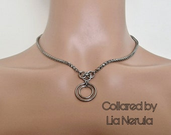 Double O ring day collar with locking option, 24/7 chain collar for subs with double ring pendant