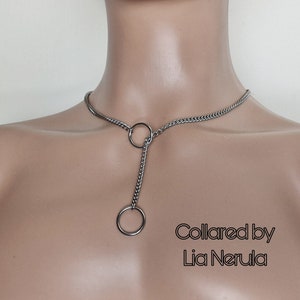 Double O ring lariat necklace, Leash collar, Hex locking chain lead collars for subs