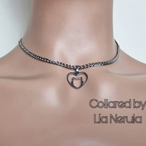Kitten Pendant Collar: Stainless Steel Curb Chain Necklace Hex Locking Clasp Option