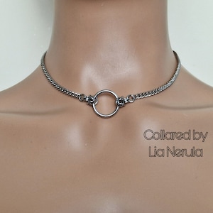 24/7 O ring day collar with byzantine accents, Stainless steel chain collars for subs, with hex locking option