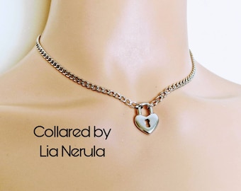 24/7 Heart lock day collar: Hex locking chain collars for subs