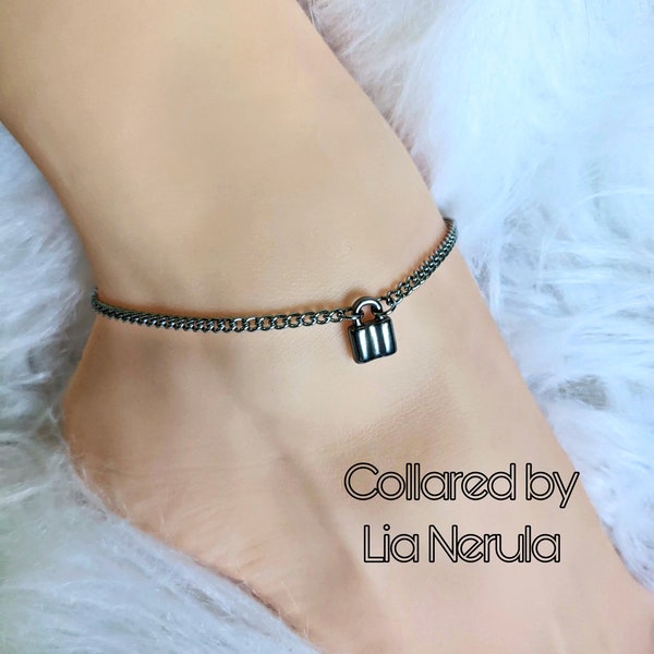 Lock ankle chain, hex locking anklet for subs, ankle bracelet with padlock and hex locking clasp