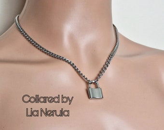 Padlock Pendant Necklace Stainless Steel Day Collar: 24/7 Sub Collars With  Hex Locking Option
