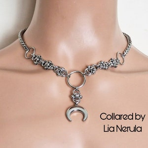 Crescent moon day collars for subs, stainless steel chainmail drop necklace with moon pendant