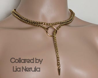 Gold Plated Stainless Steel Lead Collar: Slip Chain Necklace with Spike