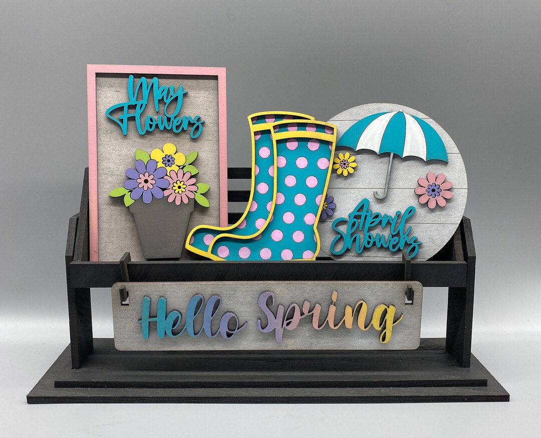 Hello Spring Set-shelf Sitter- Interchangeable-home Decor - Etsy