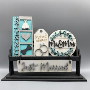 Wedding-Just Married Set-Shelf Sitter- Interchangeable-Home Decor