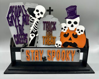 Stay Spooky-Trick Or Treat-Halloween-Shelf Sitter Set- Interchangeable-Home Decor