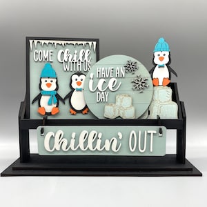 Winter-Penguin-Ice-Chilling Out-Shelf Sitter Set-Interchangeable-Home Decor