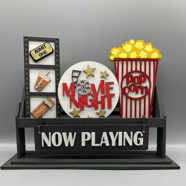 Movie Night-Popcorn Set-Shelf Sitter- Interchangeable-Home Decor