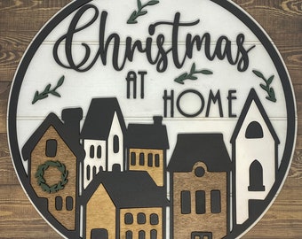 12” Christmas at Home Round Sign